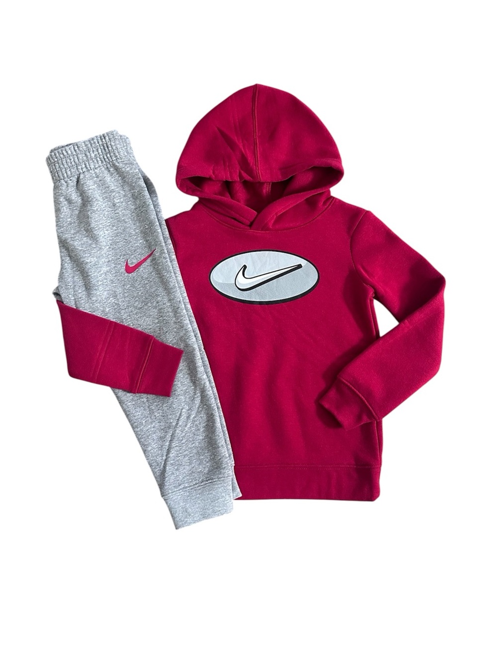 Nike Boys Red Hooded Logo Sweatshirt & Heather Gray Jogger Pants Size 4 NWT